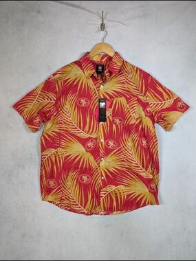 FOCO NFL Team Apparel San Francisco 49ers Hawaiian Button Shirt Men's Size L NWT